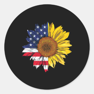American Flag Sunflower Independence 4th Of July P Classic Round Sticker
