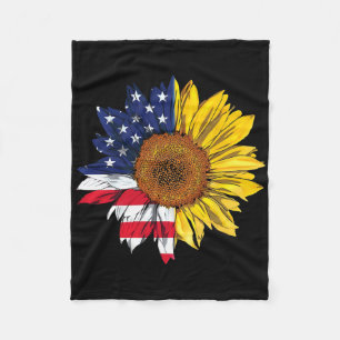 American Flag Sunflower Independence 4th Of July P Fleece Blanket