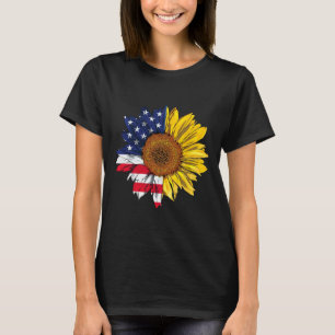 American Flag Sunflower Independence 4th Of July P T-Shirt