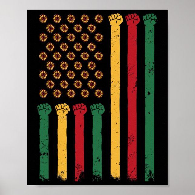 American Flag Sunflower Juneteenth Blm Black Histo Poster (Front)