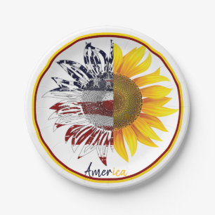 American flag sunflower paper plate