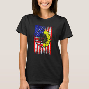 American Flag Sunflower Patriotic 4th Of July Memo T-Shirt