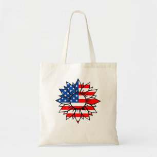 American Flag Sunflower Peace Sign 4Th Of July Usa Tote Bag