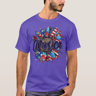 American Flag Sunflower Red White Blue Tie Dye 4th T-Shirt