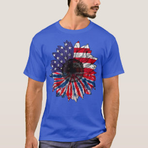 American Flag Sunflower Red White Blue Tie Dye 4th T-Shirt