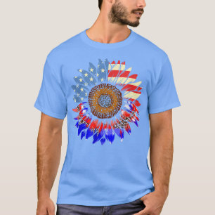 American Flag Sunflower Red White Blue Tie Dye 4th T-Shirt