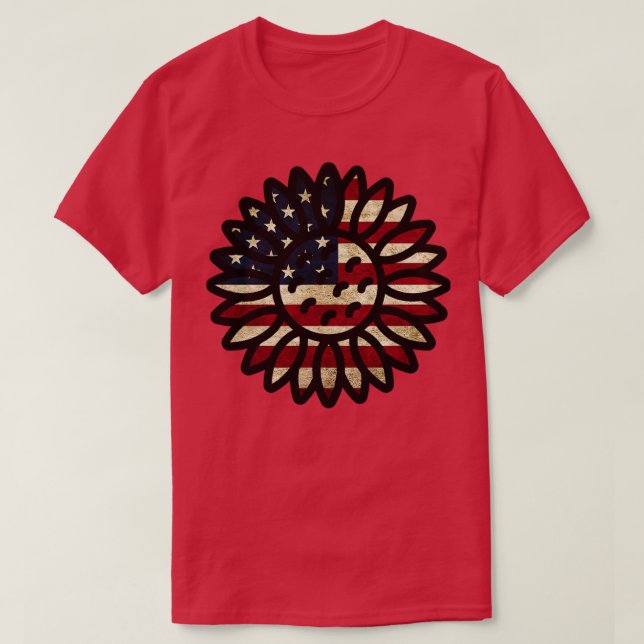 American Flag Sunflower T-Shirt (Design Front)