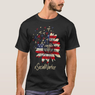 American Flag Sunflower The Caduceus Social Worker T-Shirt