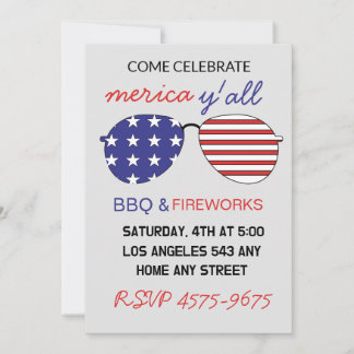 American Flag Sunglasse Happy 4th July Invitation