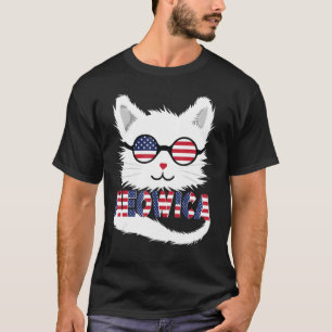 American Flag Sunglasses Meowica White Kitty Cat T-Shirt