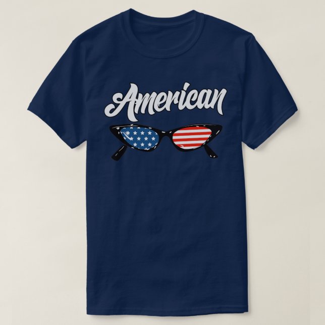 American Flag Sunglasses Style T-Shirt (Design Front)