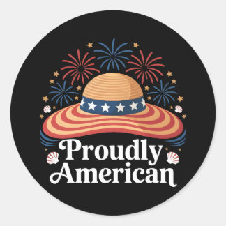 American Flag Sunhat - Proudly American Classic Round Sticker
