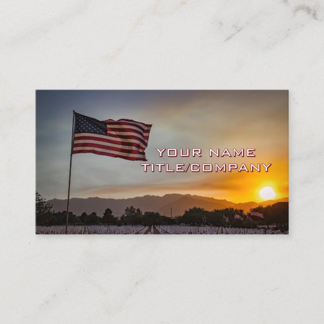 American Flag Sunset Company Name  Business Card (Front)