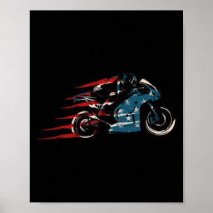 American Flag Super Bike Moto Gp 4th Of July Dirt Poster