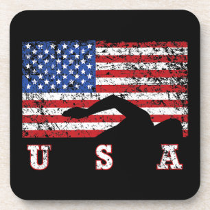 American Flag Swimming USA Gift Swim Team Premium Coaster