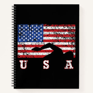 American Flag Swimming USA Gift Swim Team Premium Notebook