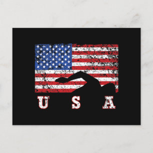 American Flag Swimming USA Gift Swim Team Premium Postcard