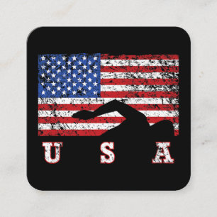 American Flag Swimming USA Gift Swim Team Premium Square Business Card