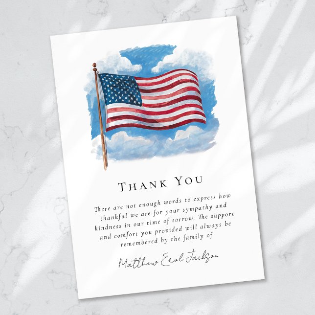 American Flag Sympathy Funeral  Thank You Card (Creator Uploaded)