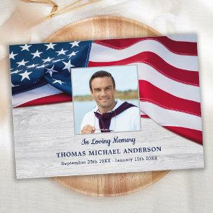 American Flag Sympathy Veteran Memorial Funeral Thank You Card