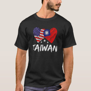 American Flag Taiwanese Flag Heart Support Love Ta T-Shirt