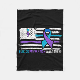 American Flag Teal Purple Ribbon Suicide Awareness Fleece Blanket