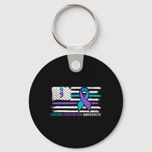 American Flag Teal Purple Ribbon Suicide Awareness Key Ring