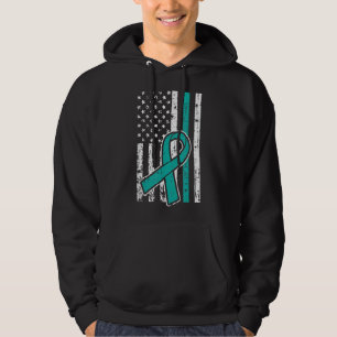American Flag Teal Ribbon Cool Ovarian Cancer Awar Hoodie