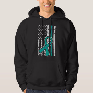 American Flag Teal Ribbon Cool Ovarian Cancer Awar Hoodie