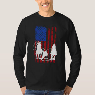 American Flag Team Roping Horse 4th Of July Patrio T-Shirt