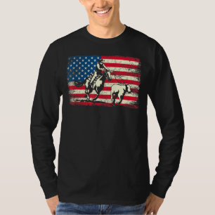 American Flag Team Roping Horse 4th Of July Patrio T-Shirt