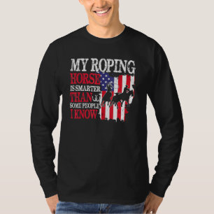 American Flag Team Roping Horse 4th Of July Patrio T-Shirt