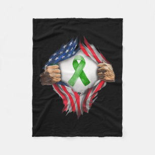 American Flag Tear Green Ribbon Kidney Disease Awa Fleece Blanket