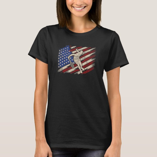 American Flag Tennis Player Funny US Sports Lover  T-Shirt (Front)