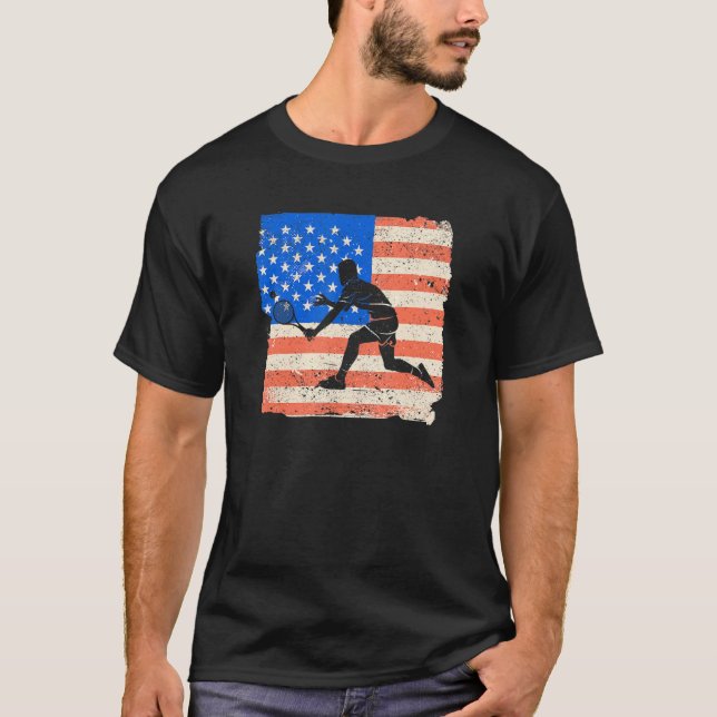 American Flag Tennis Player Funny US Sports Lover  T-Shirt (Front)