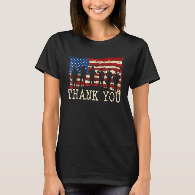 American Flag Thank You Veterans Proud Veteran T-Shirt (Front)