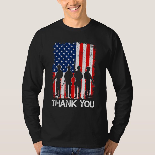 American Flag Thank You Veterans Proud Veteran T-Shirt (Front)