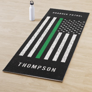 American Flag Thin Green Line Distressed Name Yoga Mat