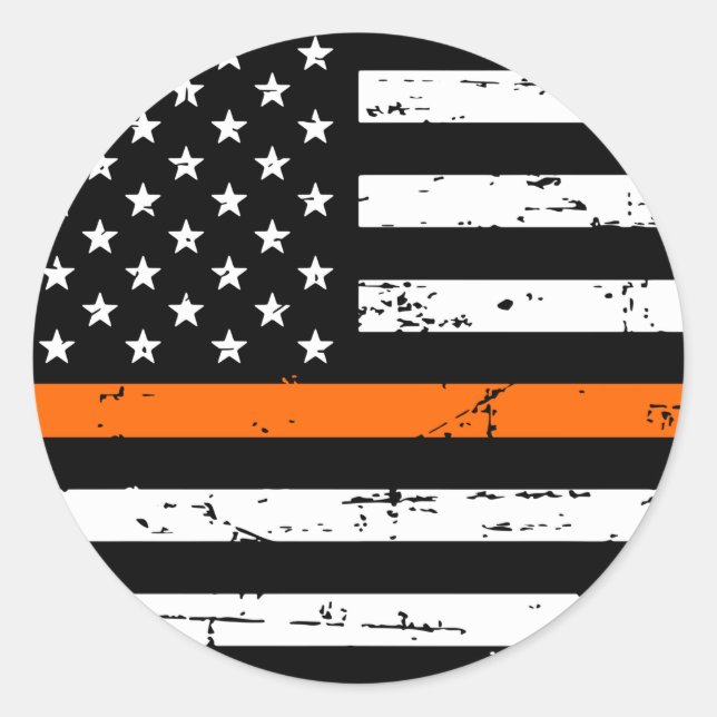 American Flag Thin Orange Line Classic Round Sticker (Front)