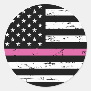 American Flag Thin Pink Line Classic Round Sticker