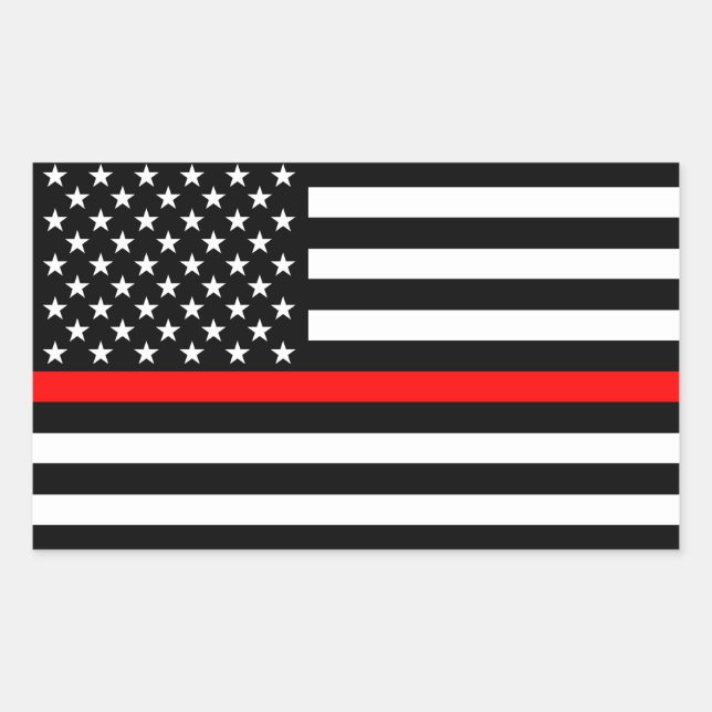 American Flag Thin Red Line Memorial Symbolic on Rectangular Sticker (Front)