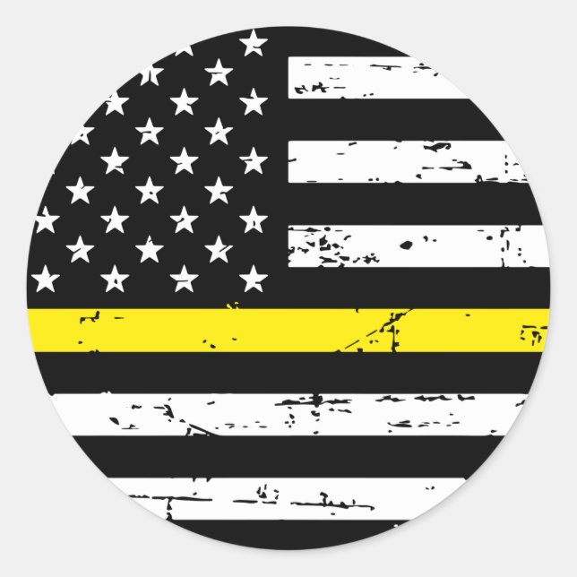 American Flag Thin Yellow Line Classic Round Sticker (Front)