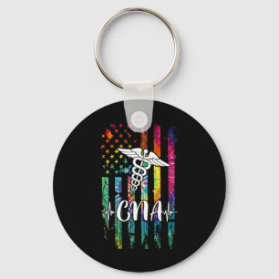 American Flag Tie Dye Cna Costume Nurse Day Nursin Key Ring