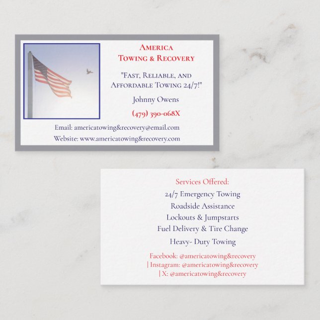 American Flag Tow Truck Service Driver Wrecker  Business Card (Front/Back)