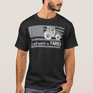 American Flag Tractor So God Made A Farmer  T-Shirt