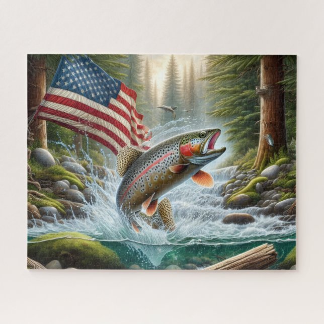American Flag Trout Jigsaw Puzzle (Horizontal)