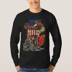 American Flag Truck Driver Trucker 4th of July Eag T-Shirt