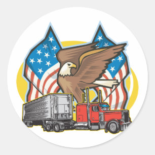 American Flag Trucker Classic Round Sticker