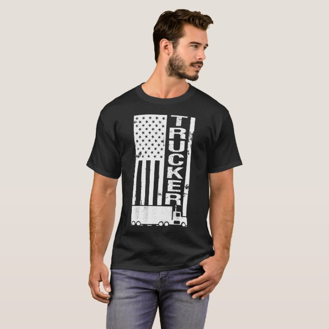 American Flag Trucker Stressed T-Shirt (Front Full)