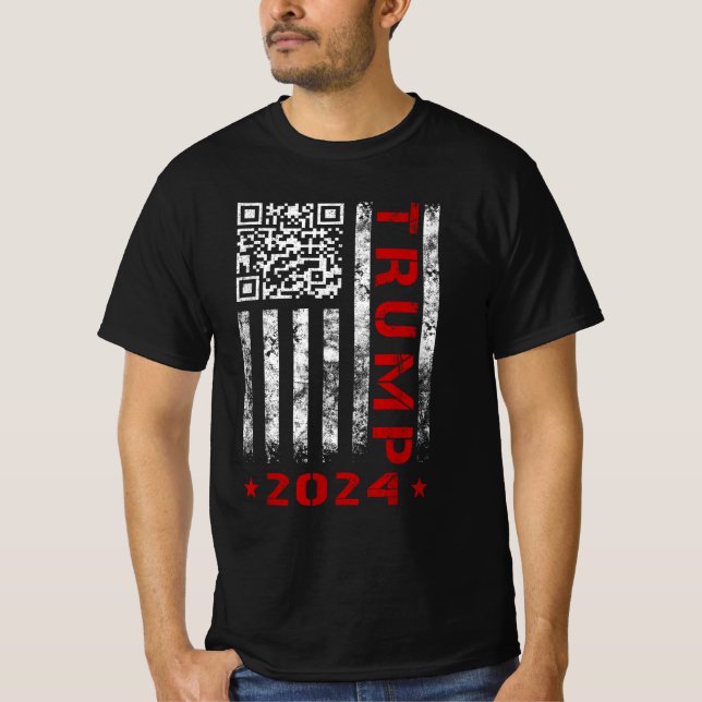 American Flag Trump 2024 45/47 QR Dancing Code T-Shirt (Front)